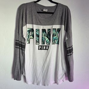 Gray and White Long Sleeve PINK Shirt